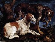Follower of Jacopo da Ponte Two Hounds oil on canvas